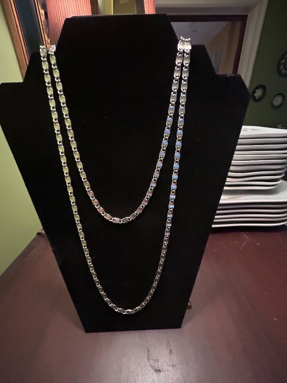 Vintage Silver S-Link Scroll Chain Necklace 30in